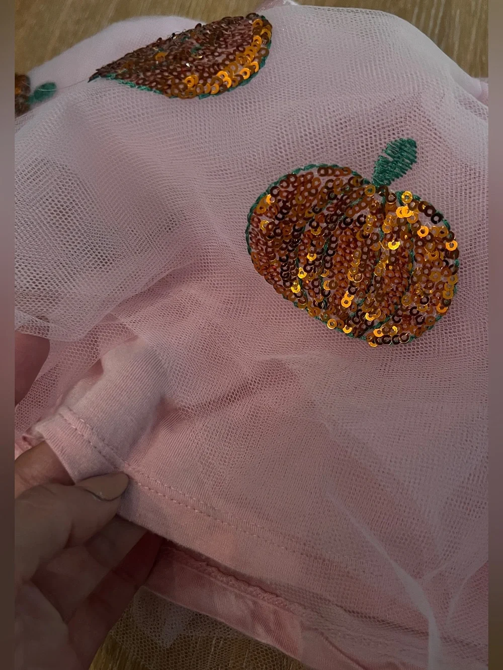 Angel Dear Pink Tulle Skirt with Orange Sequin Pumpkin Motifs
